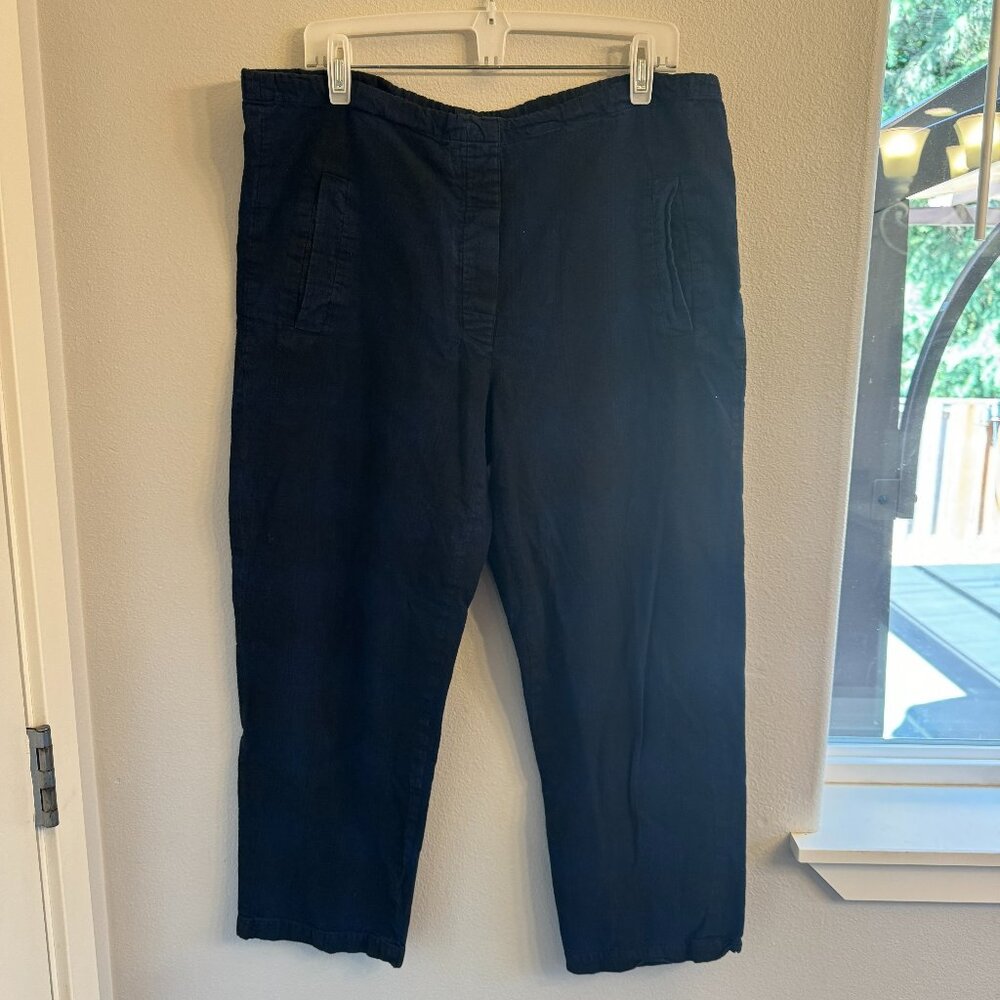 Roucha Womens B (6 8) flannel crop pants black blue pattern drawstring pockets